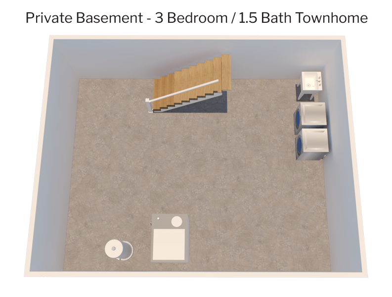 3 bedroom townhome - basement 3D plan